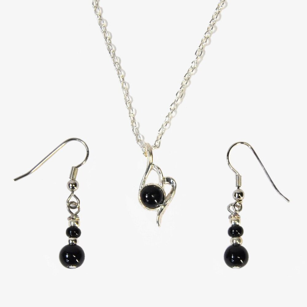 Black Bead Necklace and Earring Set: Timeless Elegance